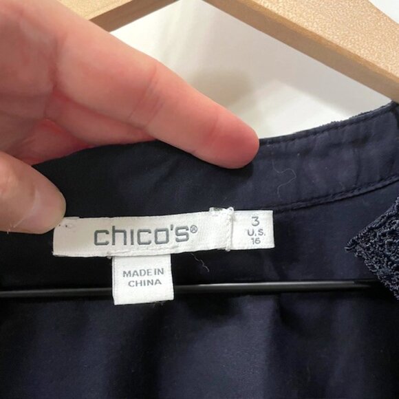 Chico's Lace Trim Blouse Top Size XL (16) Navy Blue - Picture 13 of 16